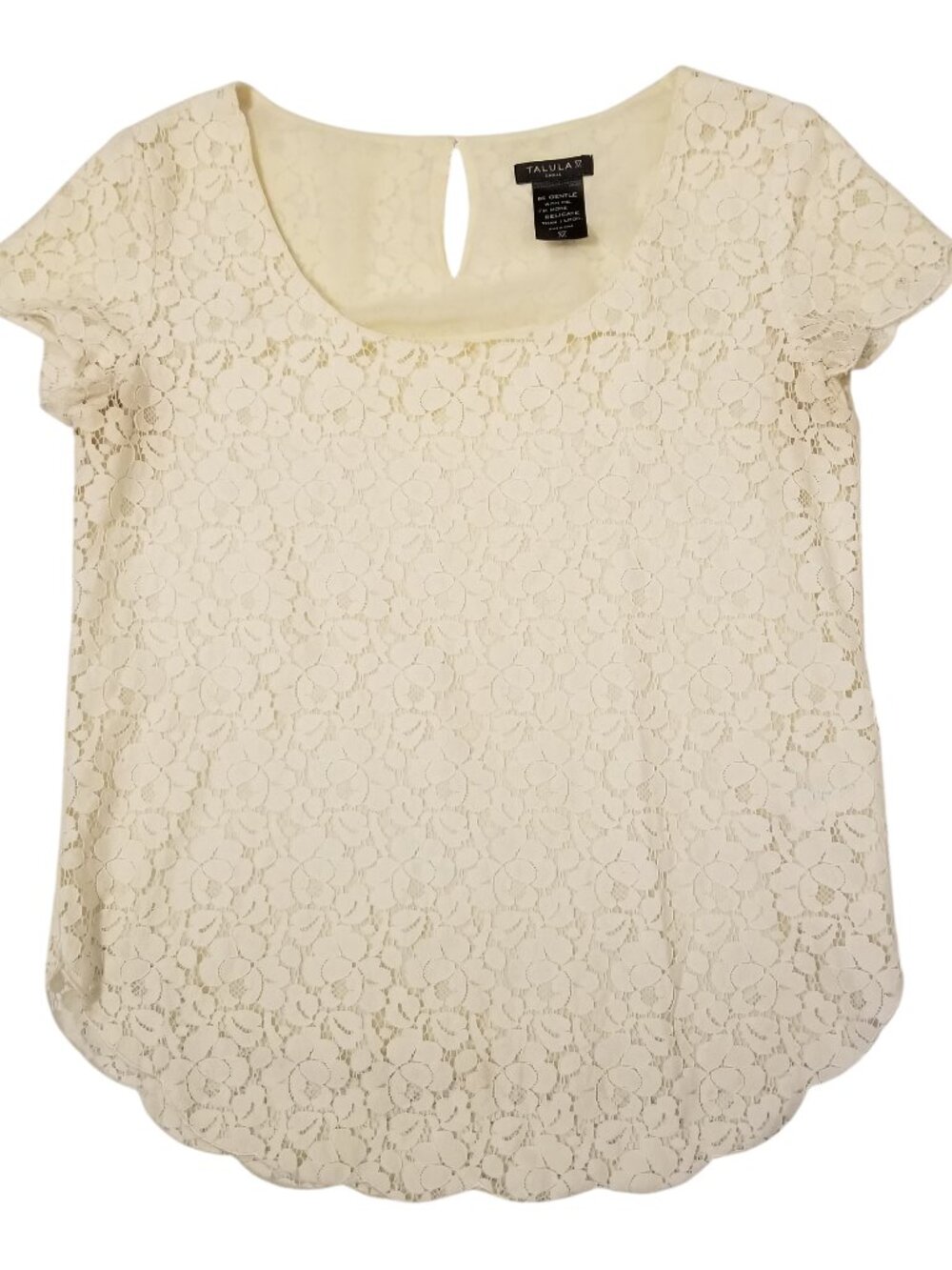 Talula White/Cream Floral Lace Short Sleeved Top Scalloped Hem Aritzia Small